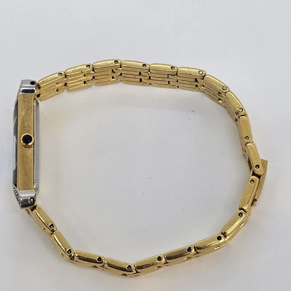 VTG Seiko Half Moon 14MM Women's Watch Black Dial Gold Tone Diamonds 6